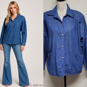 Park Place 90s Vintage Mid-Wash Blue Cotton Chambray Button Up Shacket Jacket L